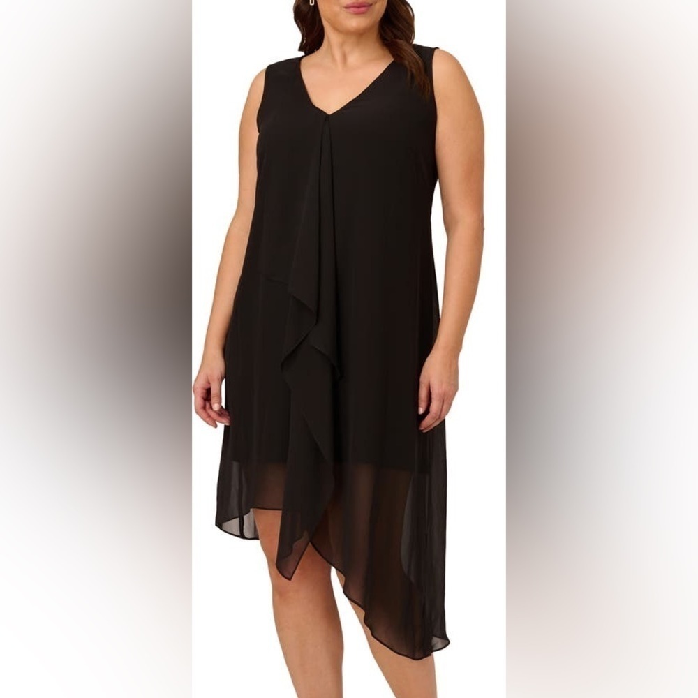 Adrianna Papell | Asymmetrical black convertible cocktail dress. Size 14